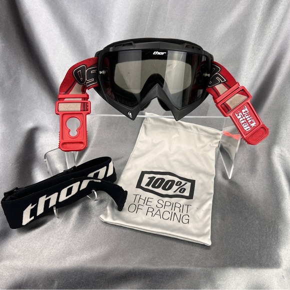 Vintage Y2K Thor Hero MX Goggles w/ Quick Strap & Original Strap Black Clear ATV - Picture 1 of 14